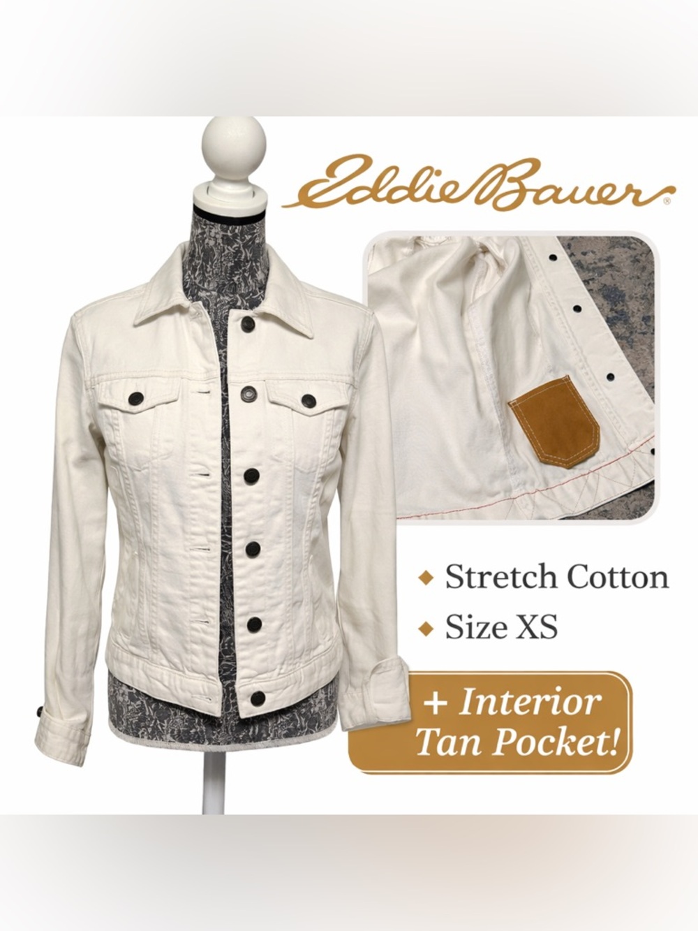Classic and versatile Eddie Bauer white denim jacket in size XS 🤍